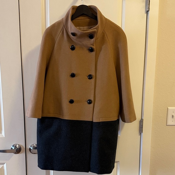 Vintage Coach Wool mmm Two-Tone Tan and Black Double-Breasted Coat - Picture 1 of 4